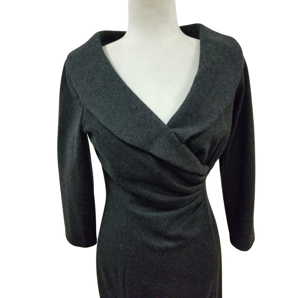 Kay Unger Gray Wool Ruched Sheath Dress Size 6 - Picture 2 of 9